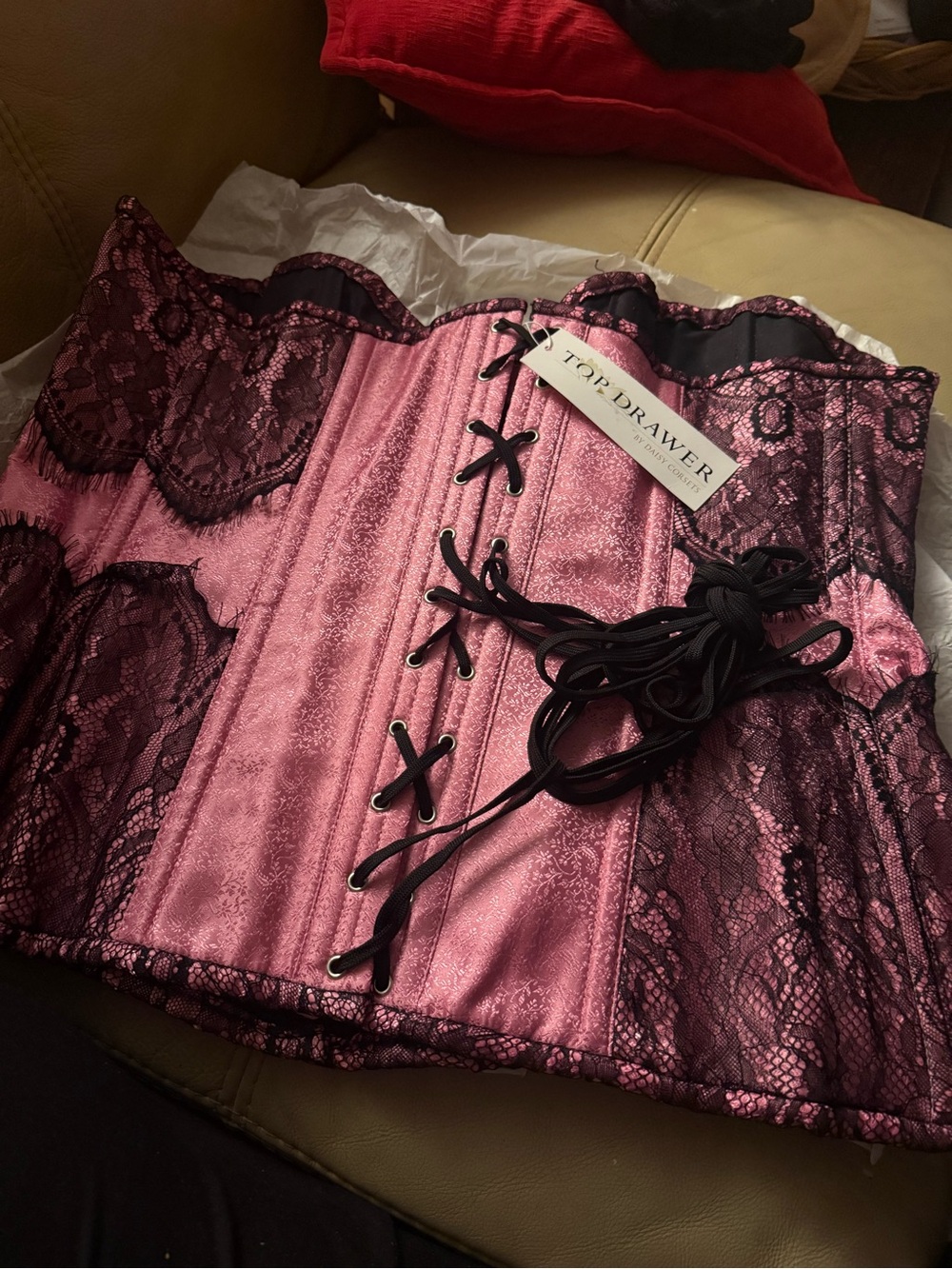 Daisy Corsets Pink and Black Lace Corset Waist 4x